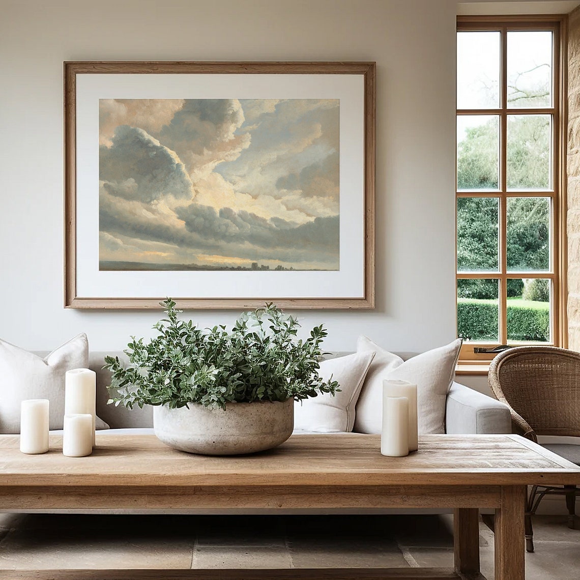 Vintage Dramatic Cloudy Sky Oil Painting Muted Landscape Poster - Image 4