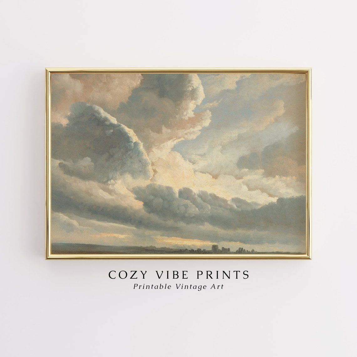 Vintage Dramatic Cloudy Sky Oil Painting Muted Landscape Poster - Image 2