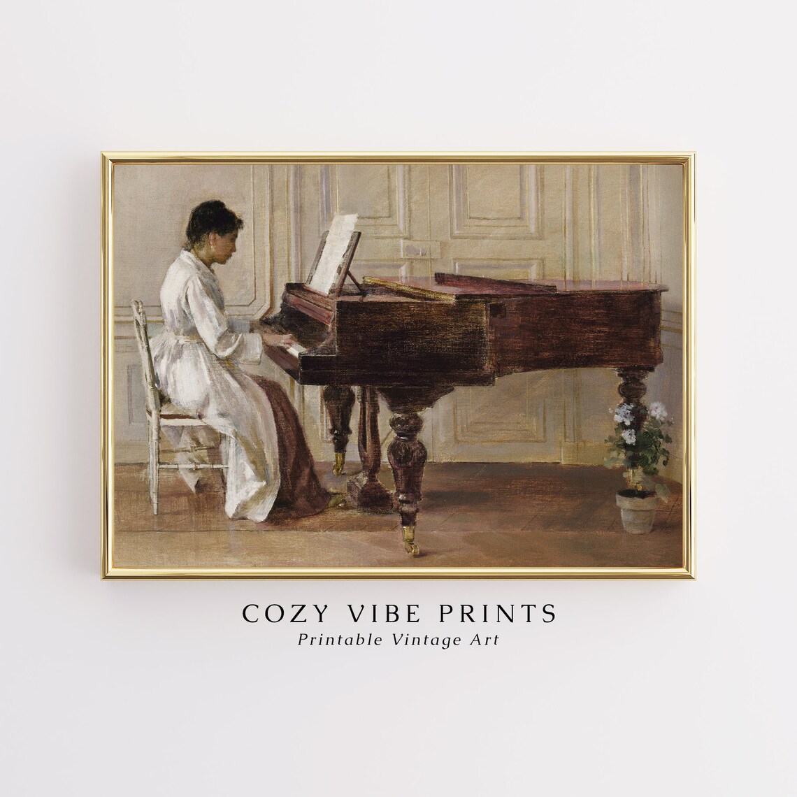 Vintage Woman Playing Grand Piano Oil Painting Elegant Music Poster - Image 2