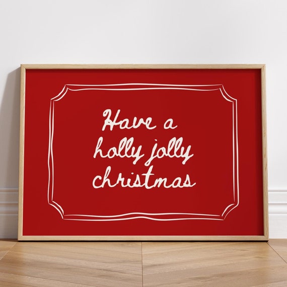 Merry Christmas Winter Poster, Minimalist Red Quote