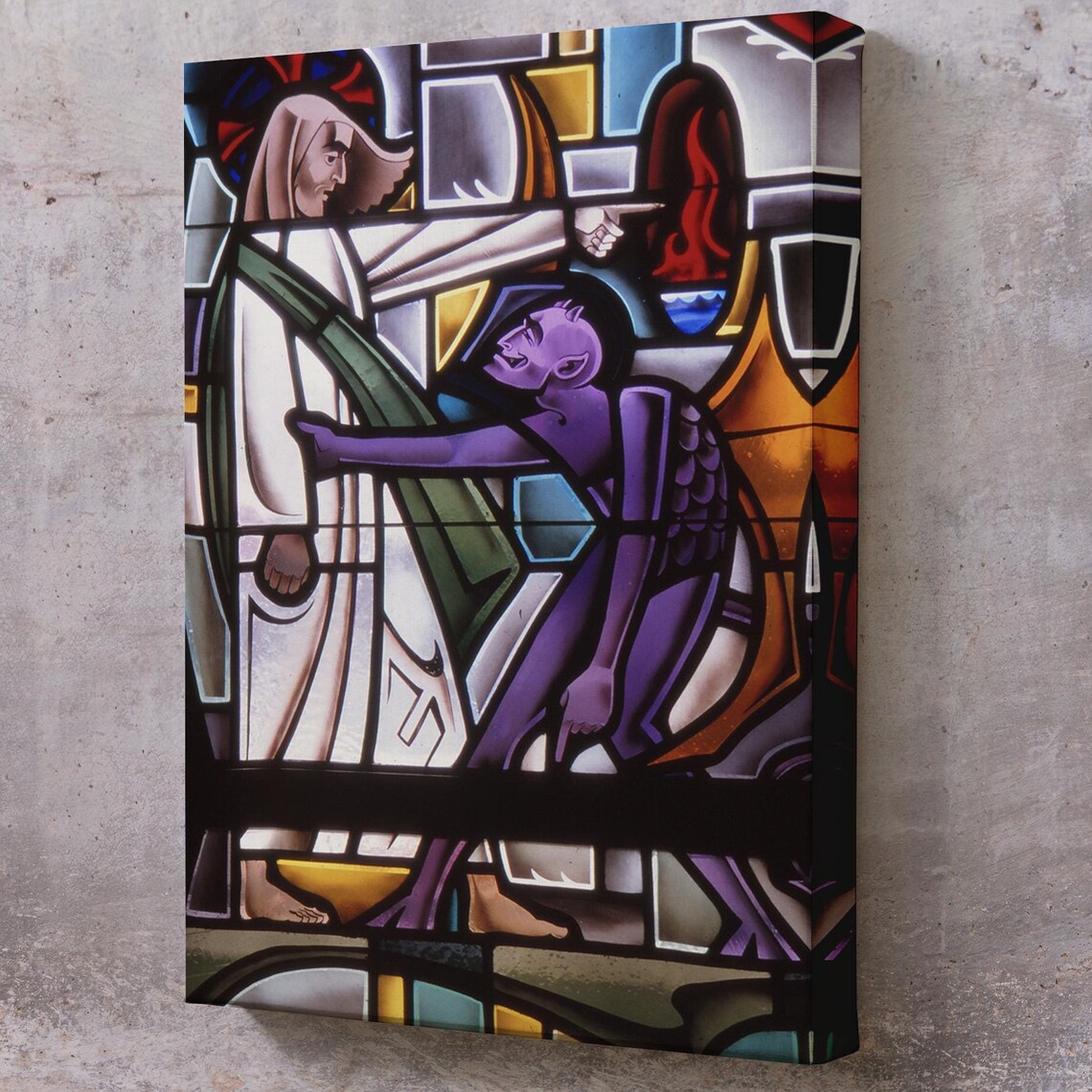 Jesus And Devil Stained Glass Style Religious Scene Art Poster