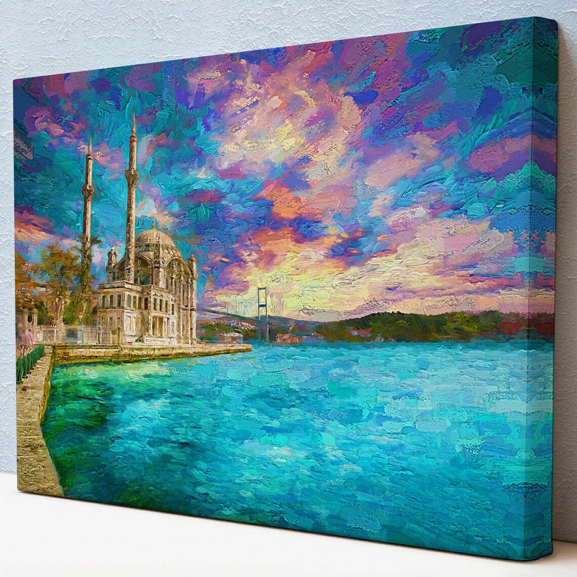 Istanbul Ortakoy Mosque Bosphorus Water Colorful Sunset Skyline Poster