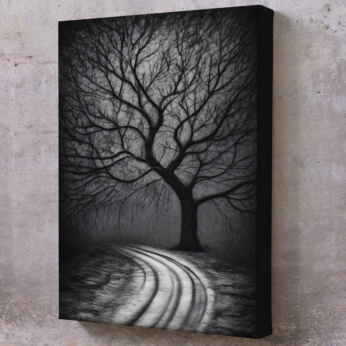 Mysterious Tree In The Dark Painting Nature Art Nature Print Landscape Wall Table Nature Wall Decor