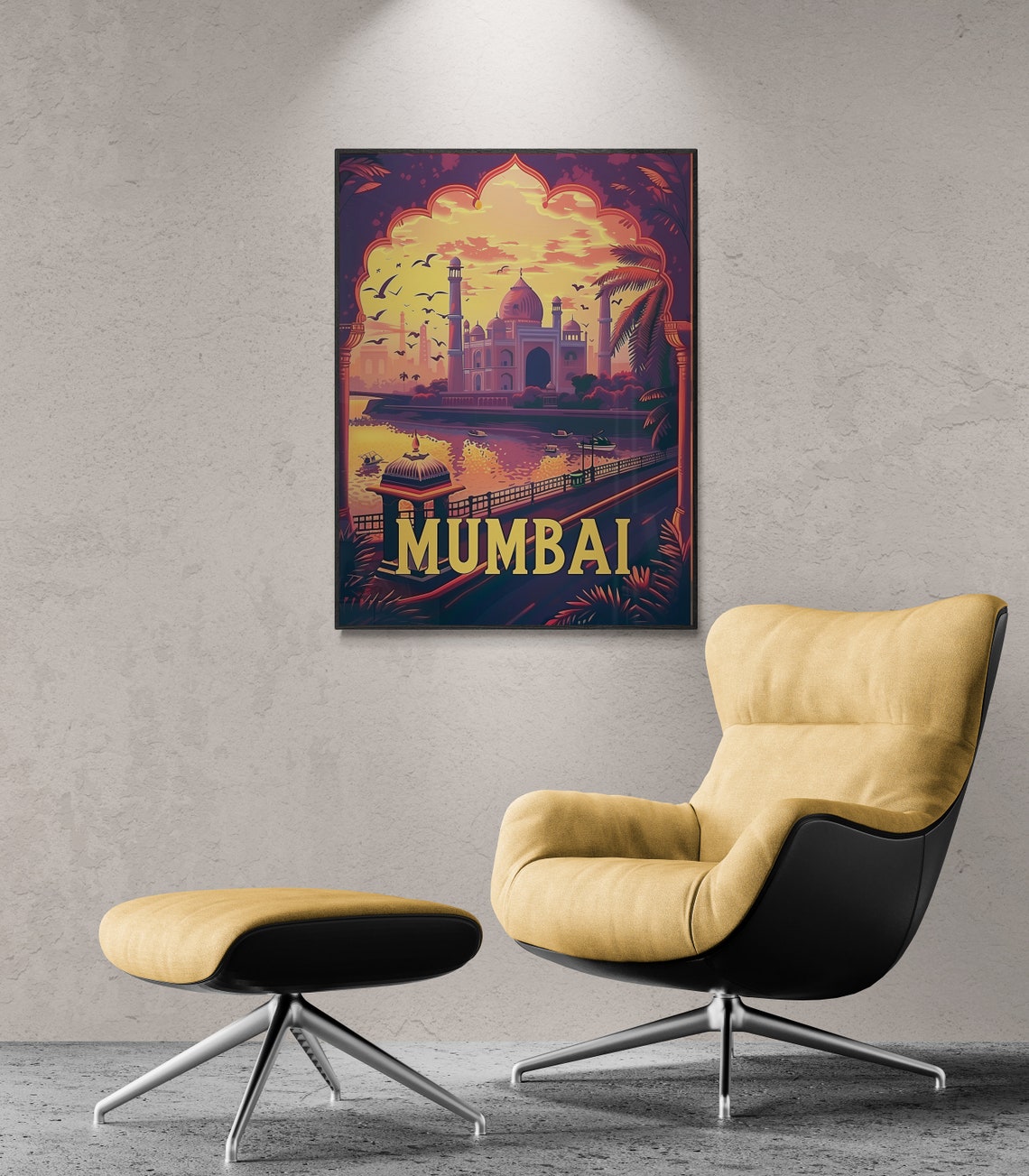 Mumbai Mughal Monument Sunset Arch Riverside Vintage Travel Poster - Image 4