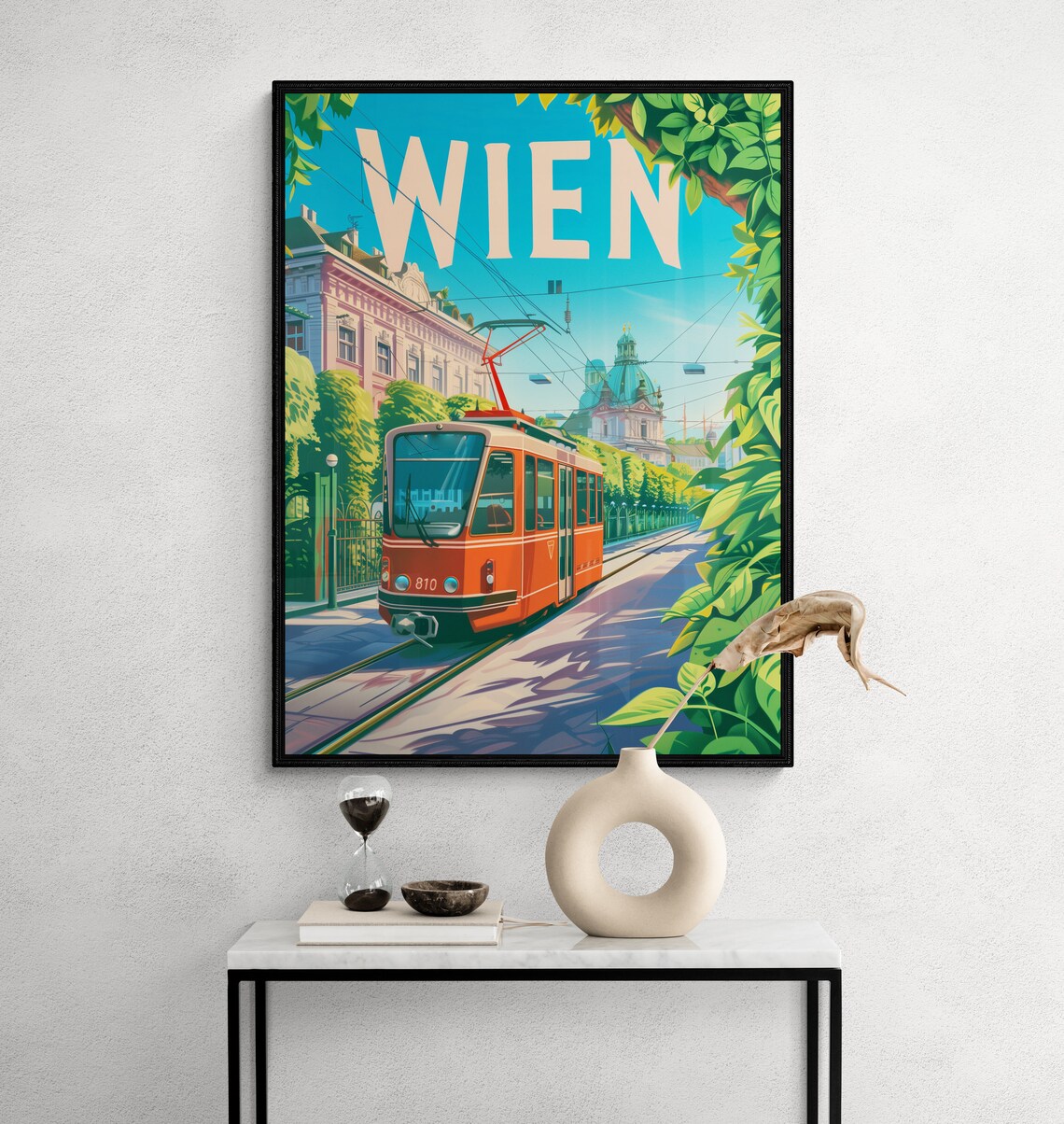 Vienna Austria Red Tram Street Green Trees Sunny Day Travel Poster