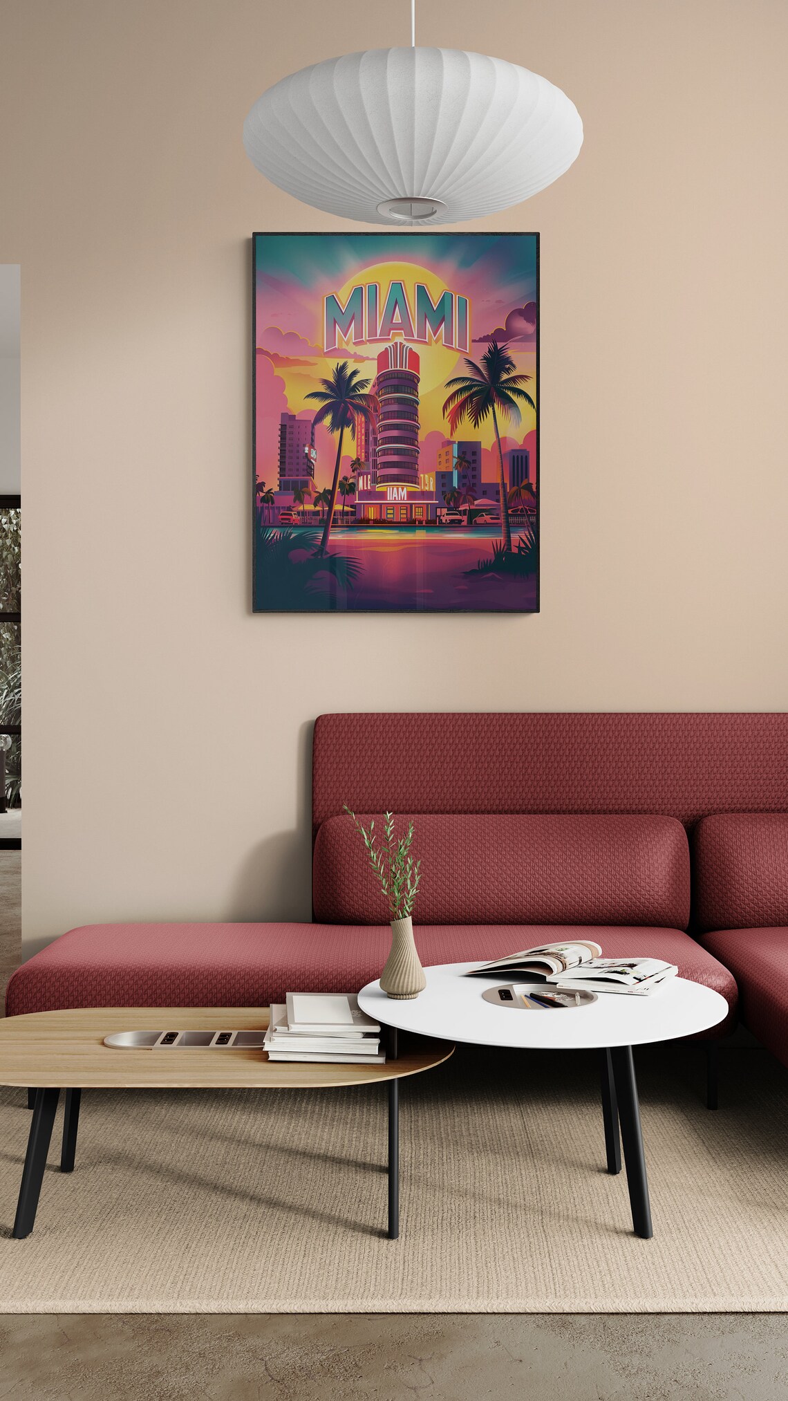 Miami Art Deco Tower Palms Sunset Vintage Florida Poster Art - Image 3