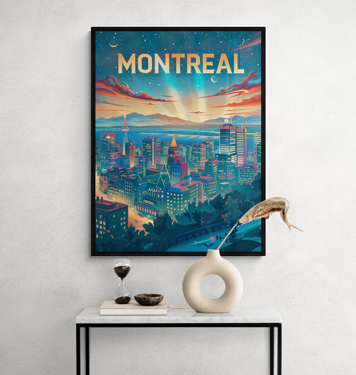 Montreal Starry Night Skyline City Lights River Travel Poster