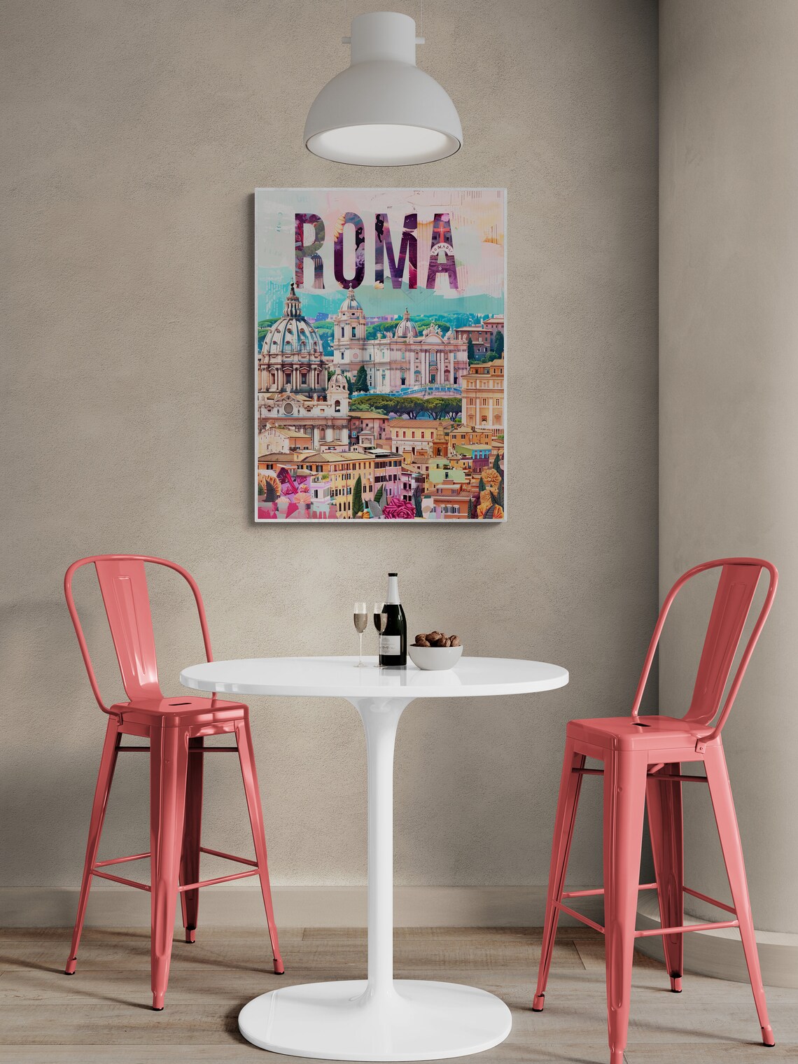 Roma Rome Domes Basilica Pink Collage Letters Vintage Travel Poster - Image 5