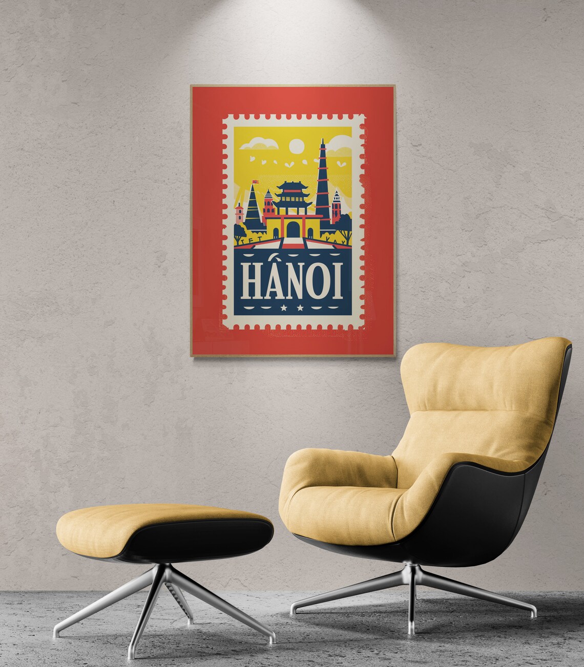 Hanoi Vietnam Temple Gate Flag Tower Retro Stamp Travel Poster - Image 5