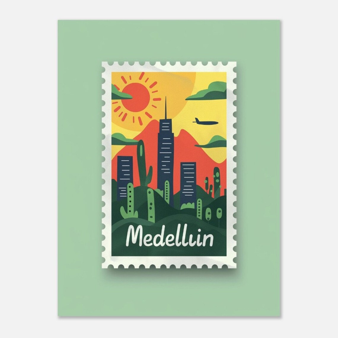 Medellin Colombia Desert Skyline Sunset Vintage Travel Stamp Poster - Image 2