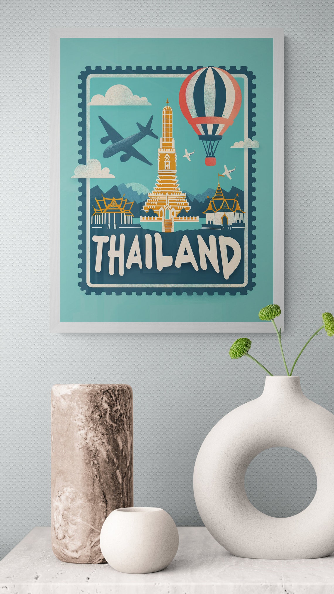 Thailand Temple Wat Arun Vintage Postage Stamp Travel Art Poster - Image 4