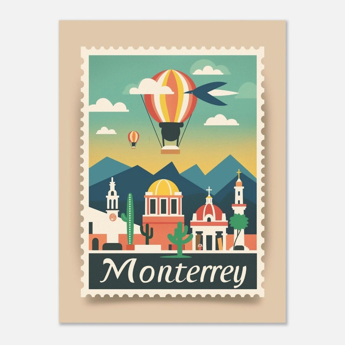 Monterrey Mexico Vintage Postage Stamp City Skyline Travel Poster - Image 2