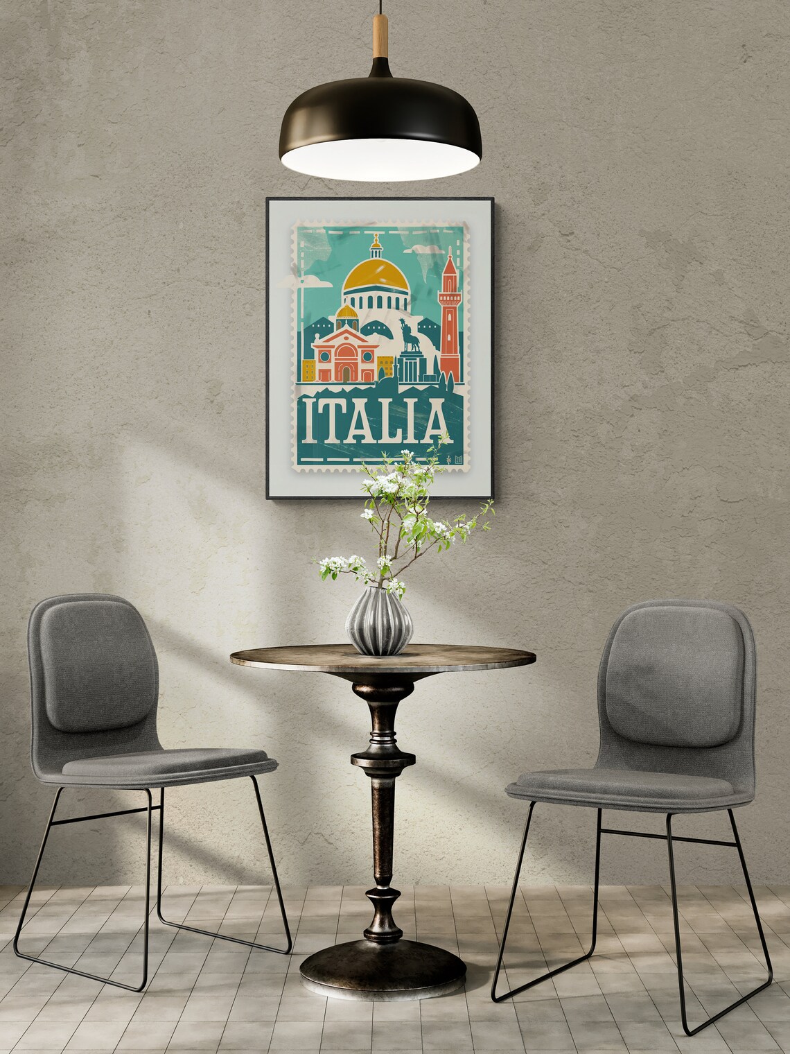 Italy Landmarks Collage Italia Vintage Stamp Teal Travel Poster - Image 5
