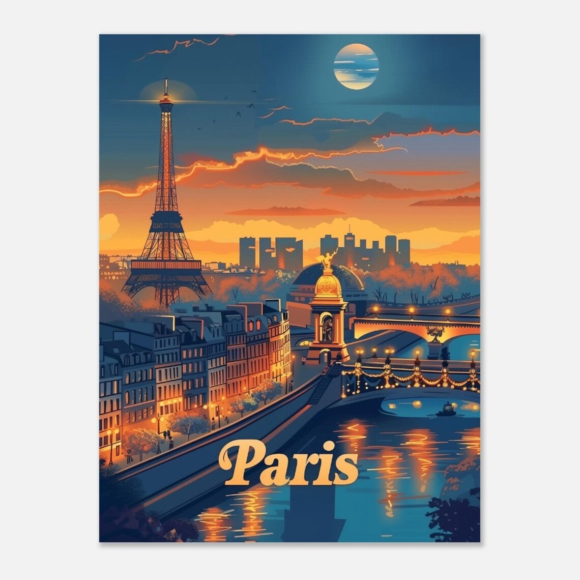 Paris Eiffel Tower Dusk Seine River Romantic City Lights Poster - Image 2