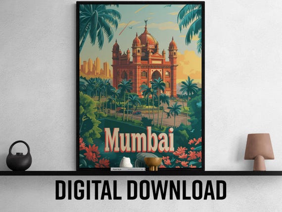 Mumbai Travel Poster Colorful Indian Wall Art Home Decor Unique Gift