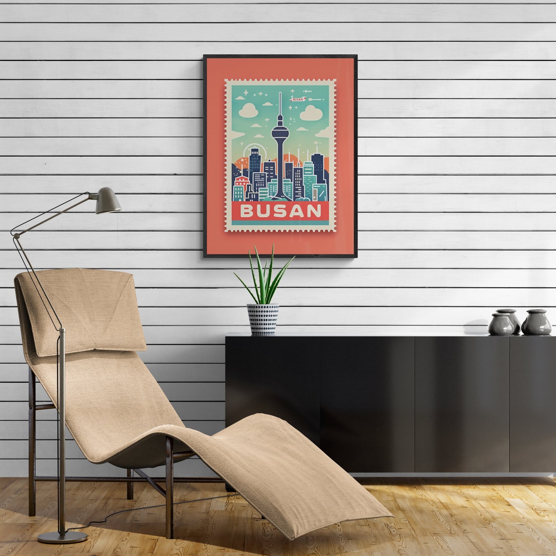 Busan South Korea Tower Skyline Retro Stamp Travel Art Poster - Image 4