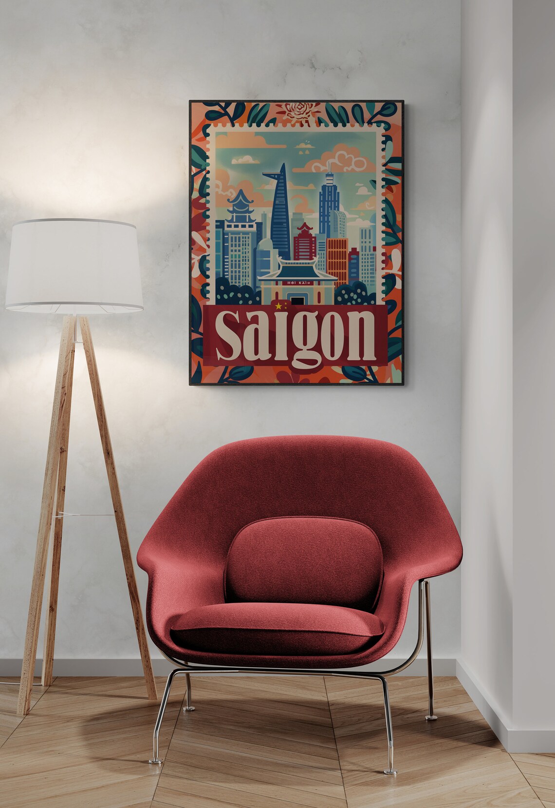 Saigon Vietnam Bitexco Skyline Pagoda Stamp Travel Art Poster - Image 3