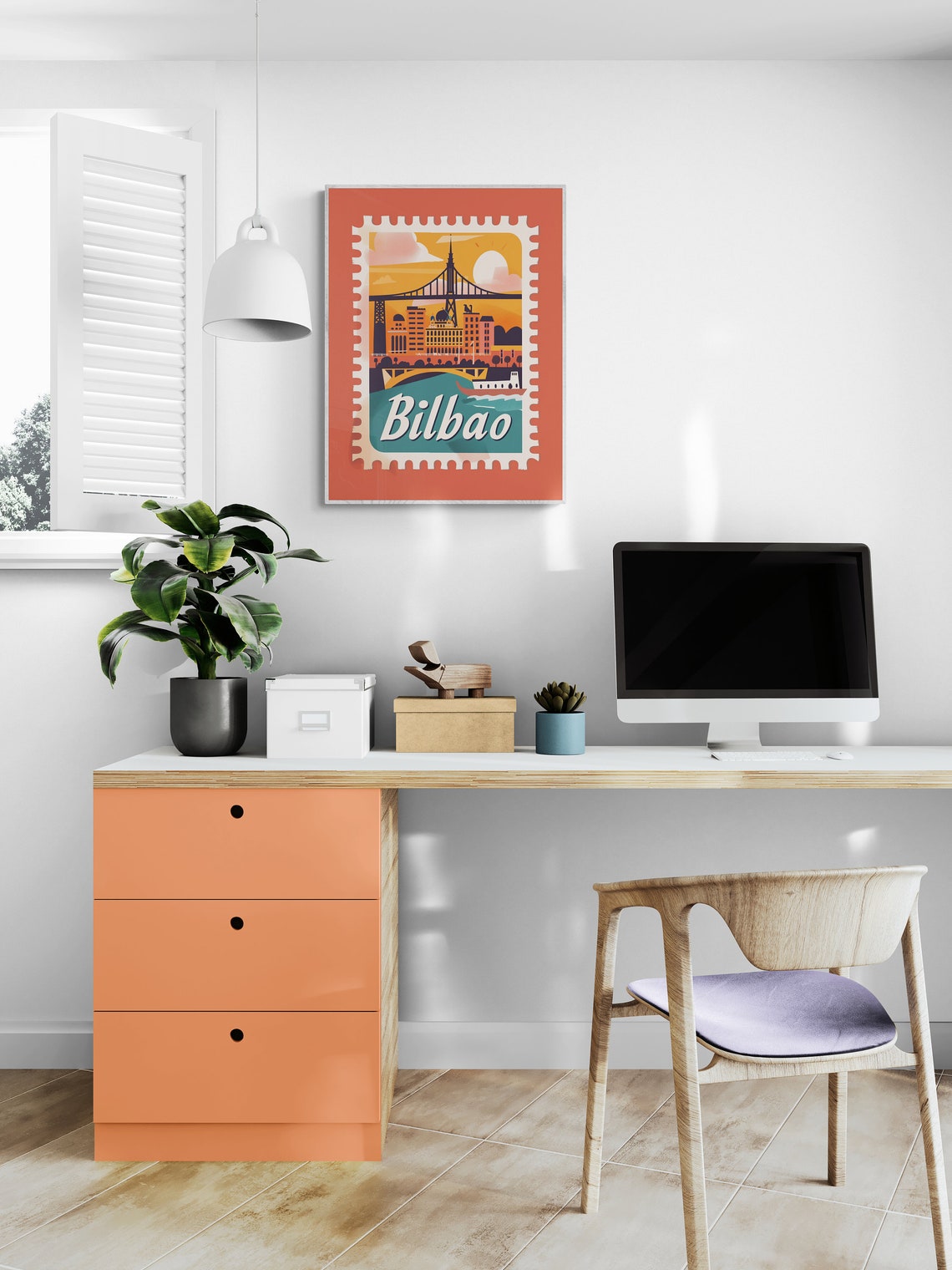 Bilbao Spain River Bridge Skyline Retro Stamp Travel Art Poster - Image 5