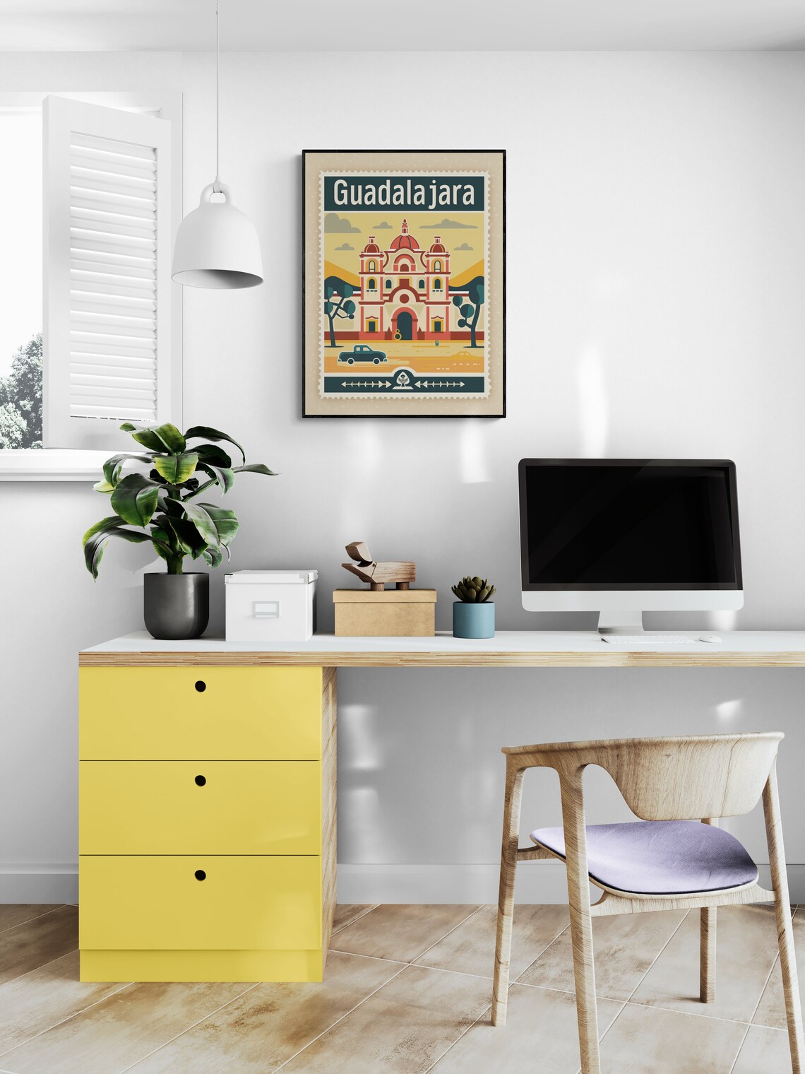 Guadalajara Mexico Church Domes Vintage Car Stamp Style Poster - Image 4