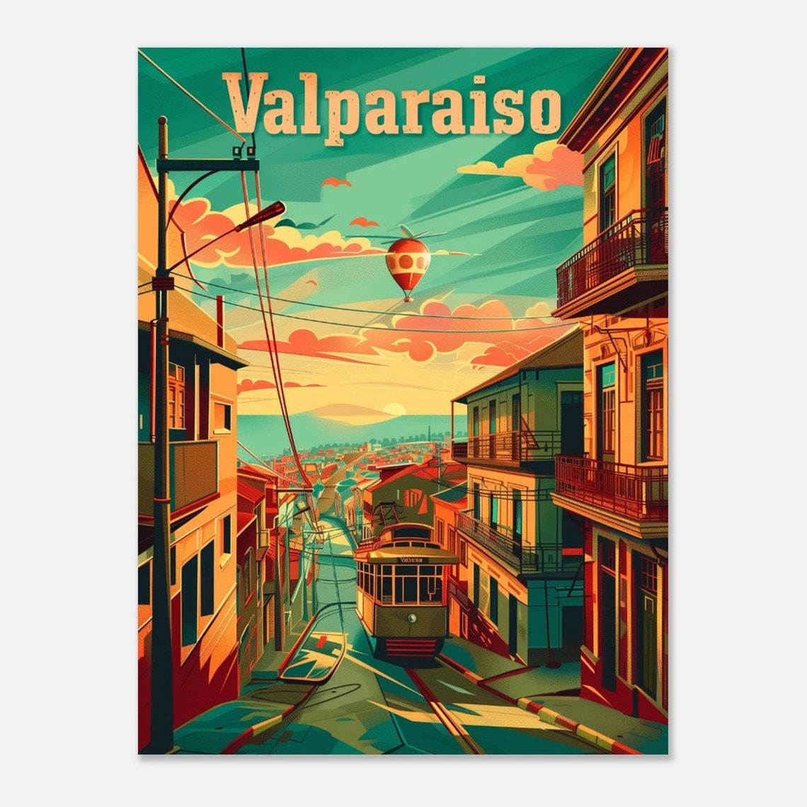 Valparaiso Streetcar Hillside Street Retro Chile Travel Poster - Image 2