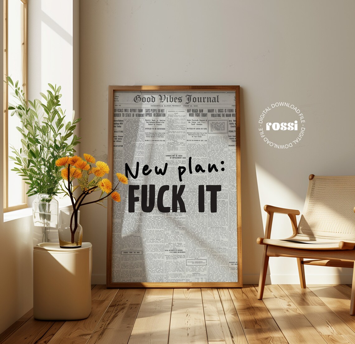 New Plan Fuck It Sweary Hand Lettered Vintage Newspaper Quote Poster - Image 2