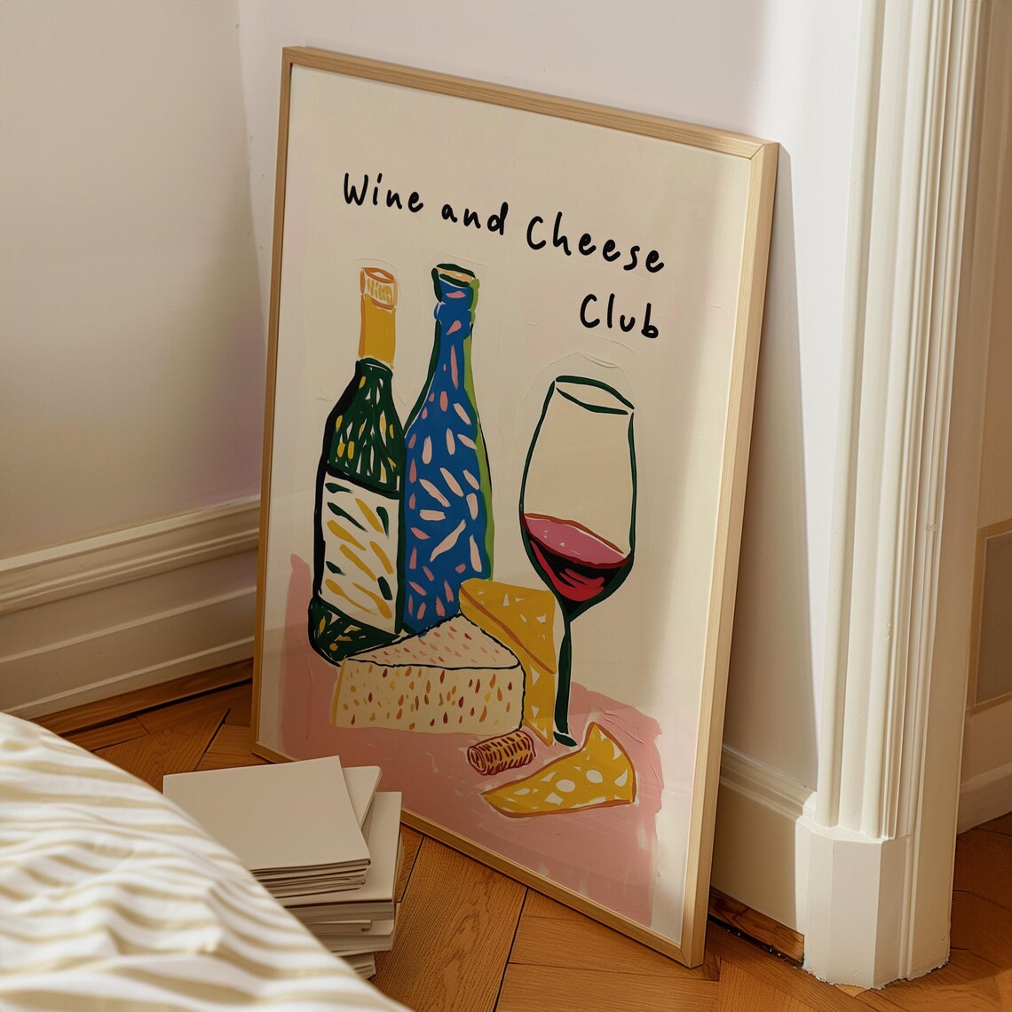 Wine And Cheese Club Colorful Hand Painted Still Life Poster - Image 2