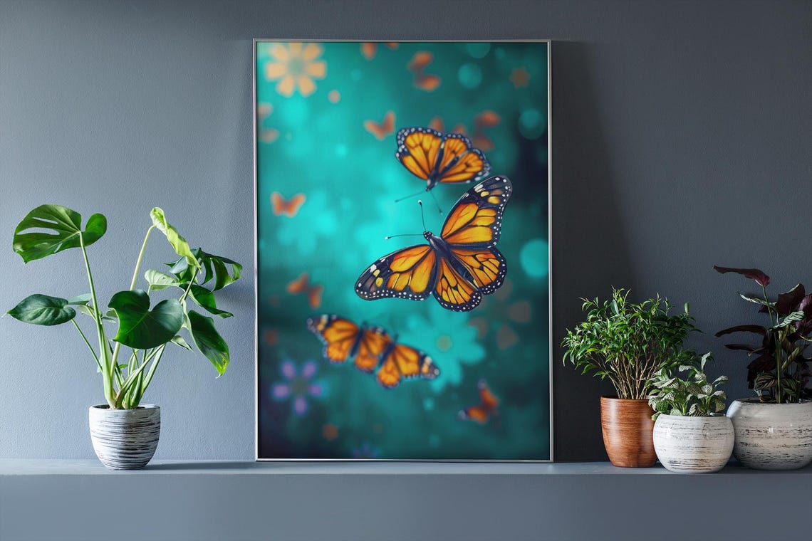 Butterflies Green Monarch Butterfly, Surrealistic Painting - Image 2