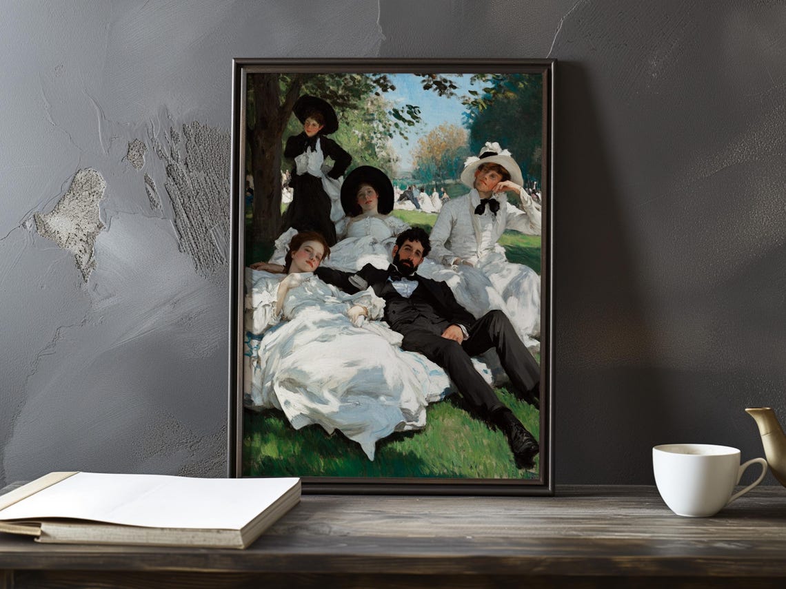 Sunlit Summer Picnic Gathering In White Dresses Impressionist Poster