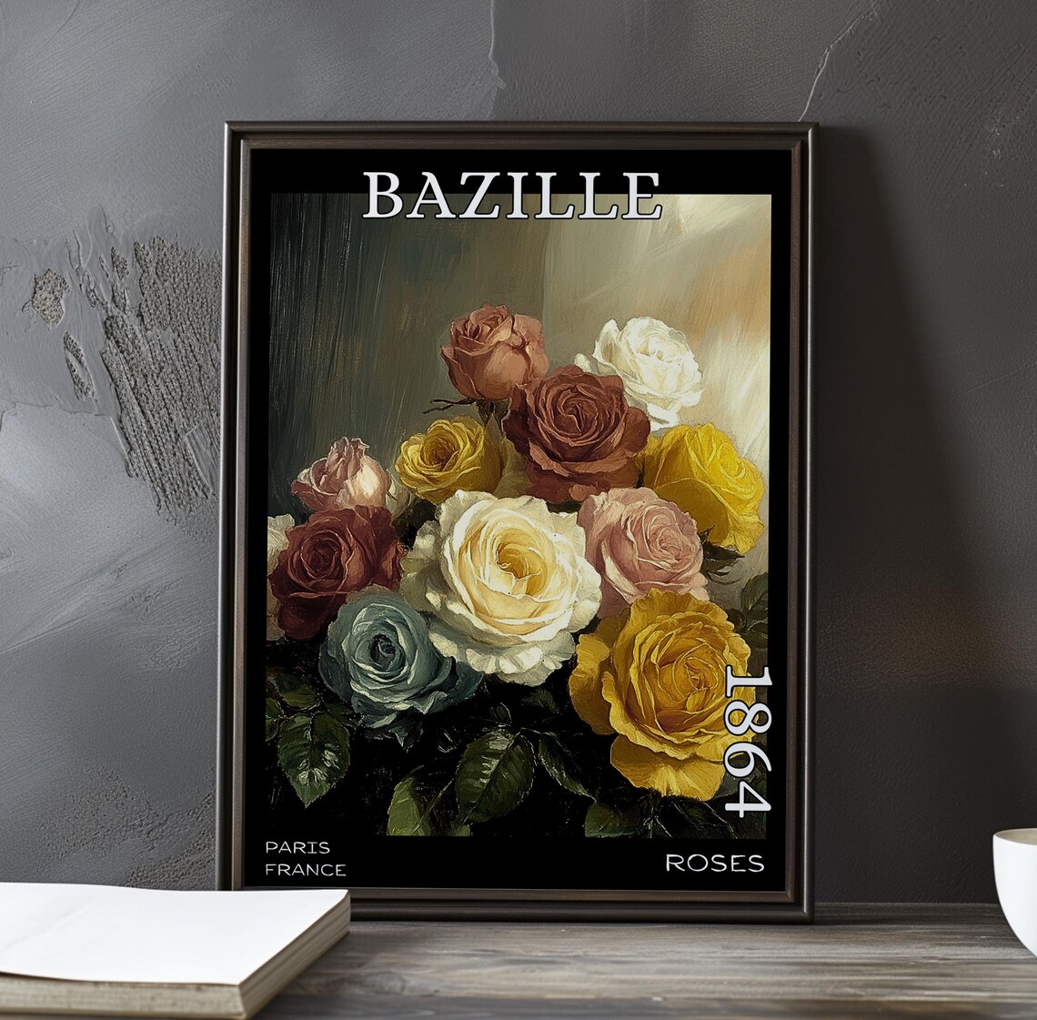 Bazille Roses 1864 Jewel Tone Bouquet White Yellow Blue Red Poster