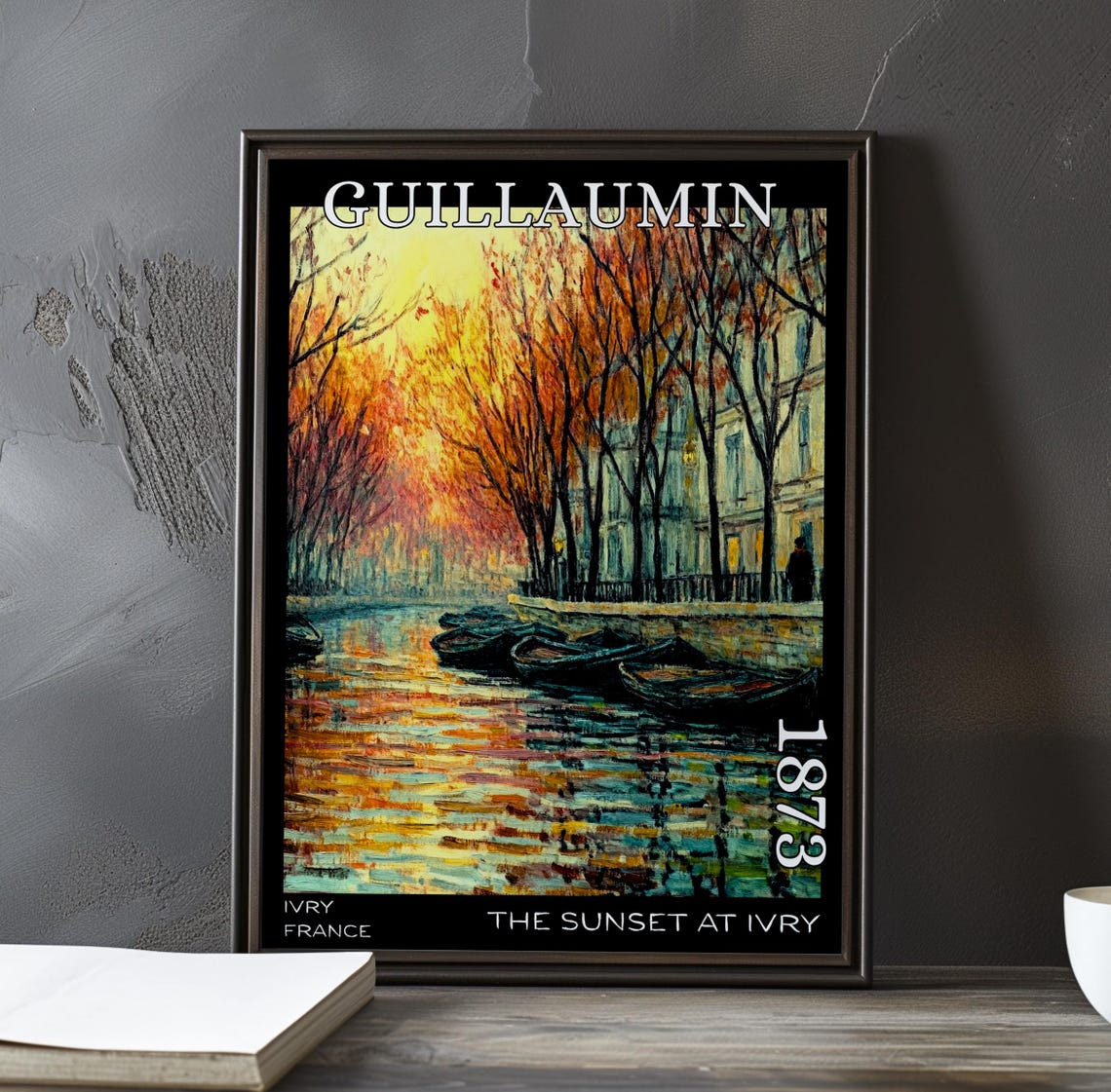 Sunset At Ivry 1873 Guillaumin Riverside Boats Impressionist Poster