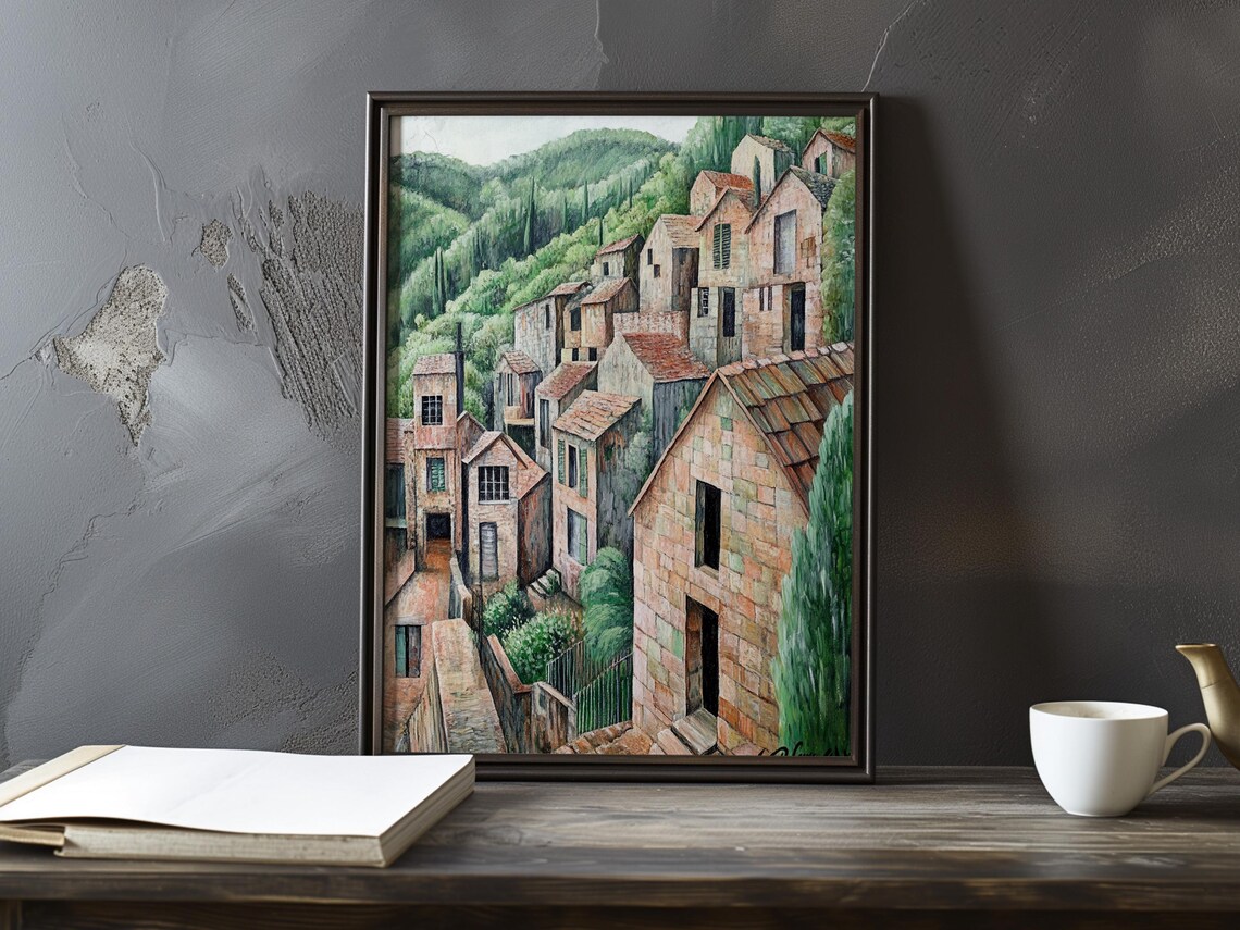 Stone Village Houses Nestled On A Lush Green Hillside Poster