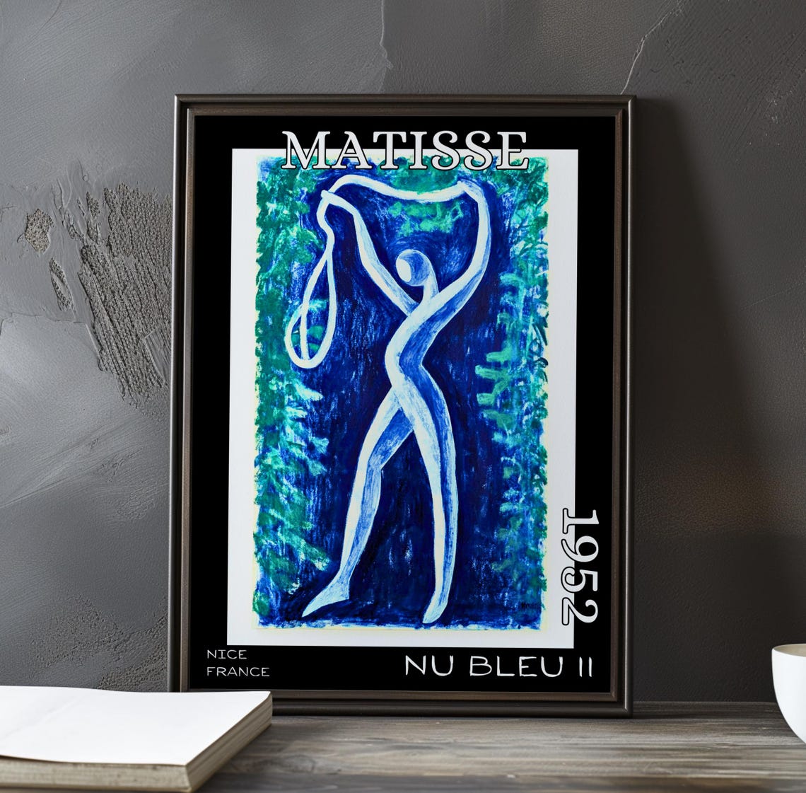 Henri Matisse Nu Bleu II 1952 Pale Dancer on Deep Blue Green Poster