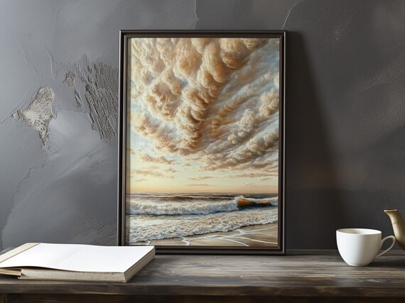 Sunset Cloudscape Ocean Waves Impressionist Seaside Art Poster