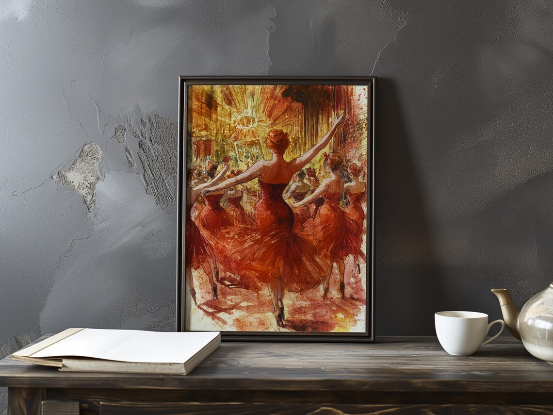 Red Tutu Dancers From Behind in Golden Paris Ballroom Poster