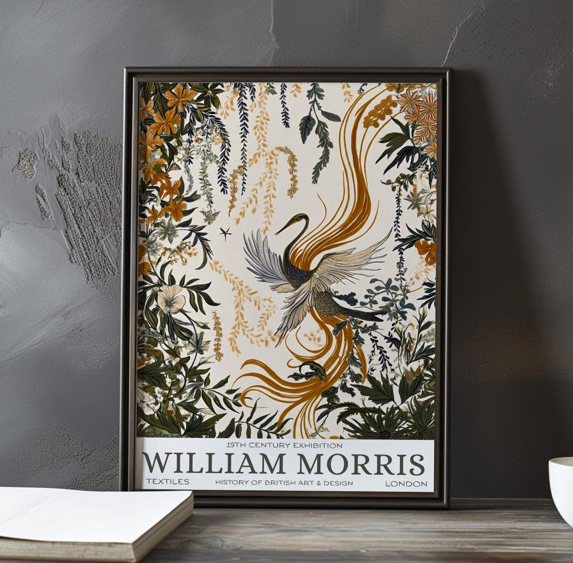 William Morris Phoenix Bird Golden Flame Tail Cream Art Poster