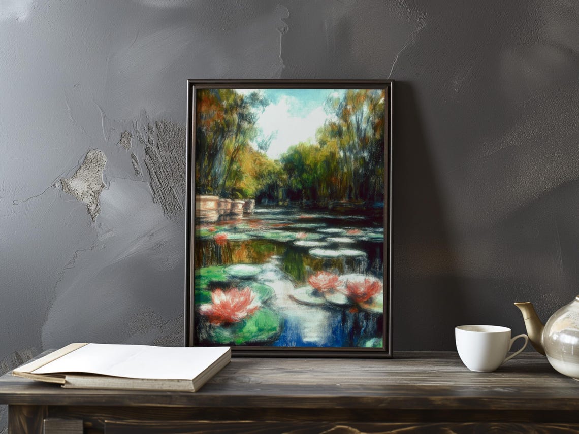 Claude Monet Water Lilies Autumn Pond Golden Evening Light Poster