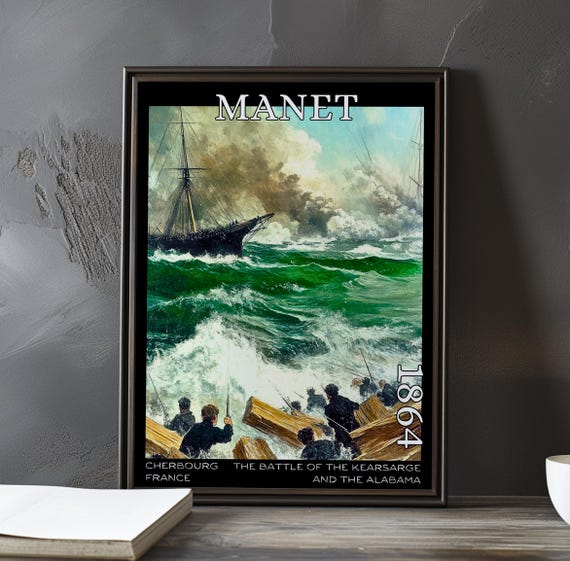 The Battle Of Kearsarge And Alabama 1864 Douard Manet Print Poster Maritime Naval Art French Post Impressionism Decor