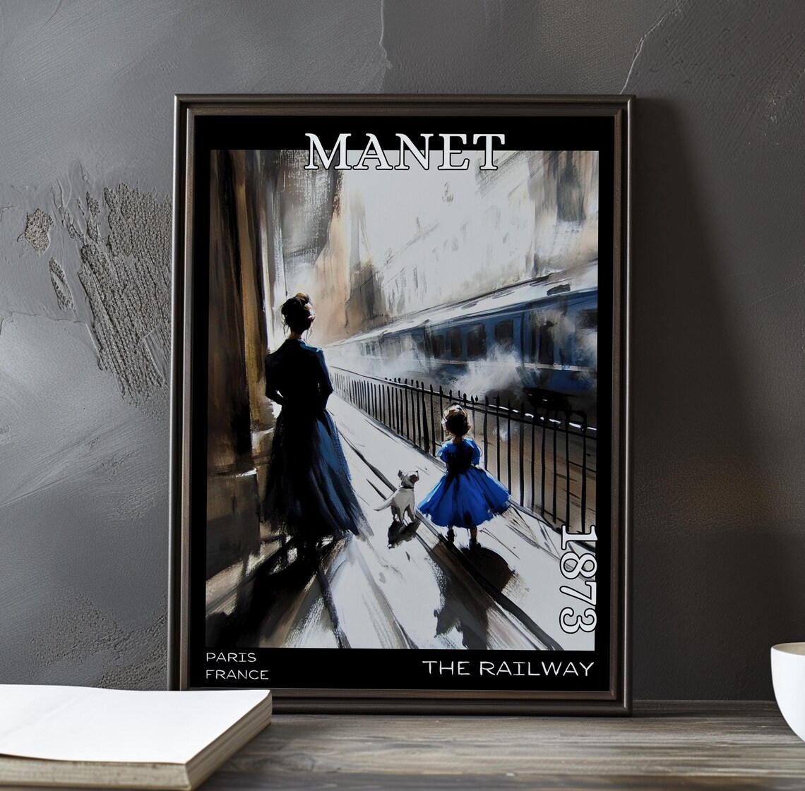 Manet The Railway 1873 Woman Girl Dog Walking Platform Blue Train Poster