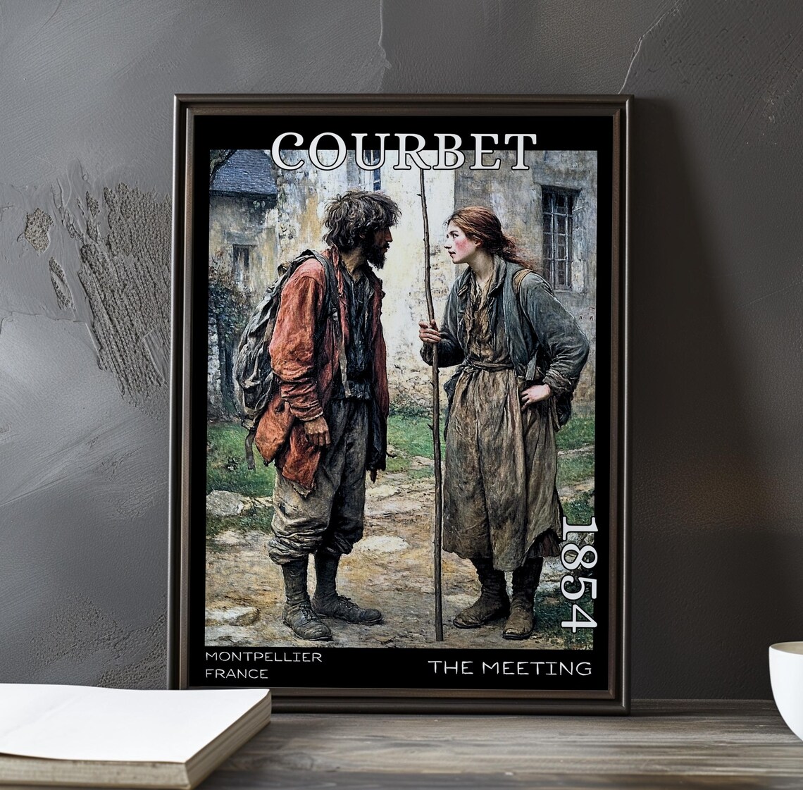 The Meeting Travelers Talking on a Village Street 1854 Courbet Poster