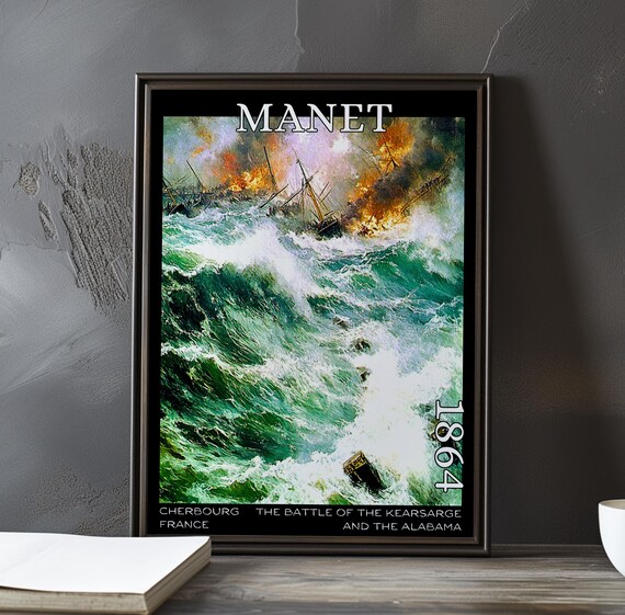 Manet Battle of Kearsarge and Alabama 1864 Sinking Ship Green Waves Poster