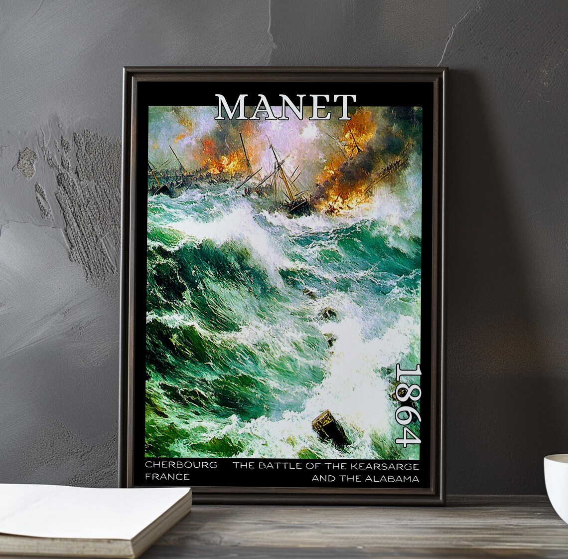Manet Battle of Kearsarge and Alabama 1864 Sinking Ship Green Waves Poster