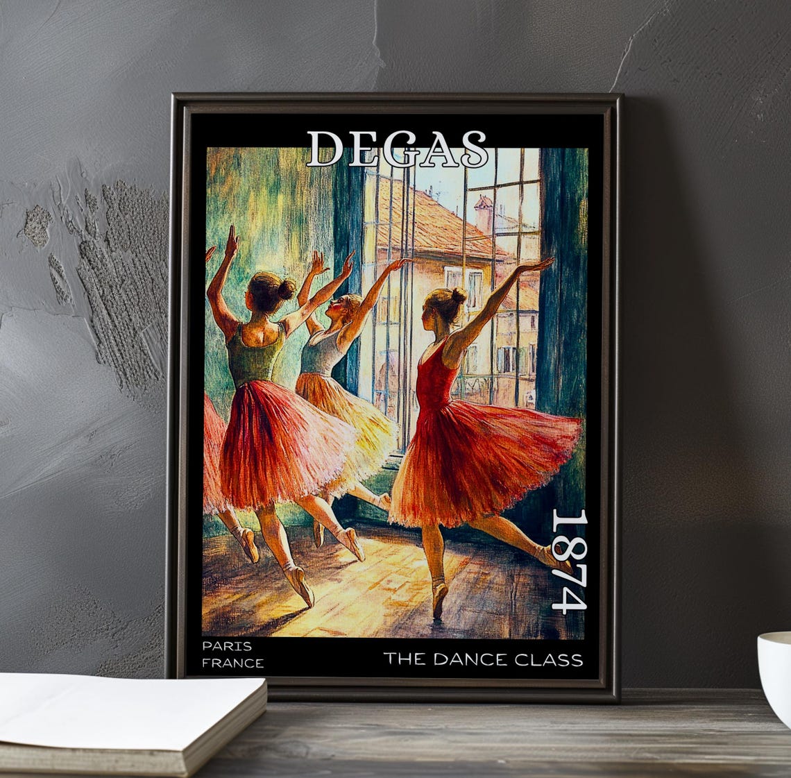 Degas 1874 Three Dancers in Red Tutus by Sunlit Paris Windows Poster