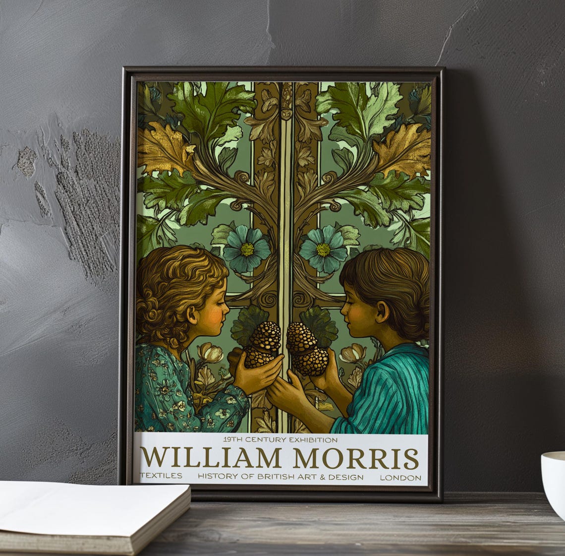 William Morris Children Sharing Berries Vintage Illustration Poster