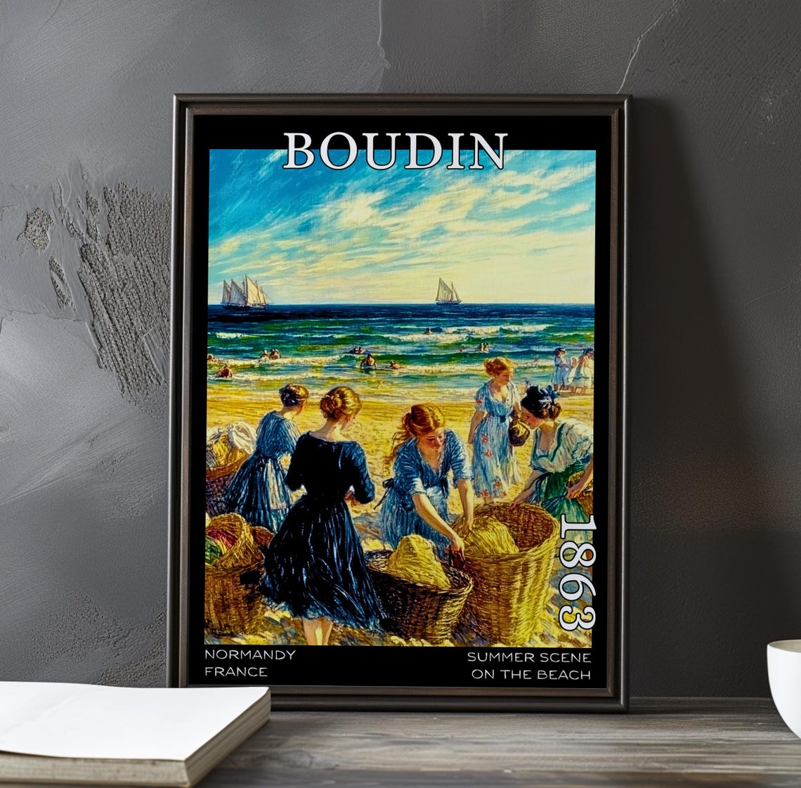 Boudin Summer Scene on the Beach 1863 Baskets and Sailboats Poster