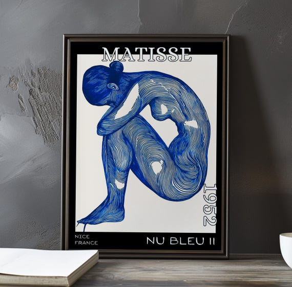 Nu Bleu Ii 1952 Henri Matisse Print Poster Blue Nude Abstract Cutout Female Figure French Post Impressionism Fauvist Art Decor 1950s