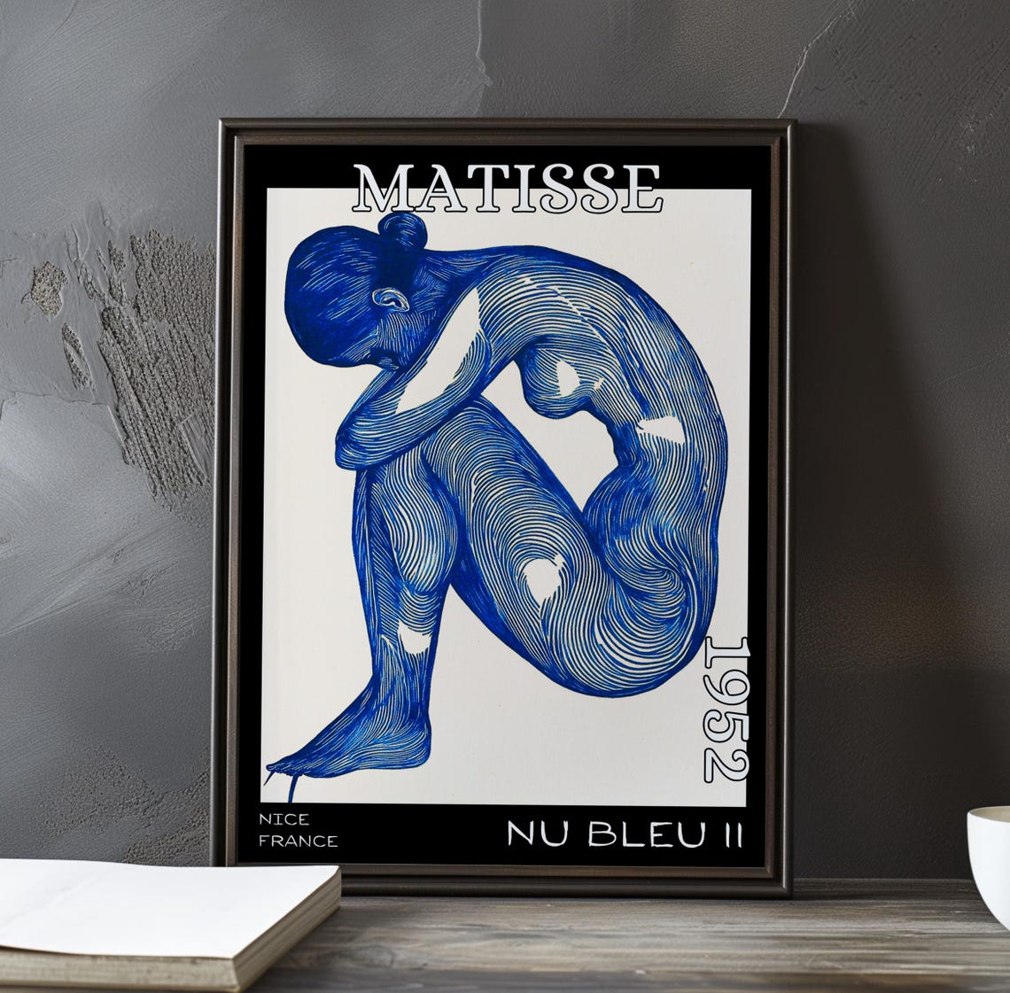 Henri Matisse Nu Bleu II 1952 Curled Figure Blue Line Drawing Poster