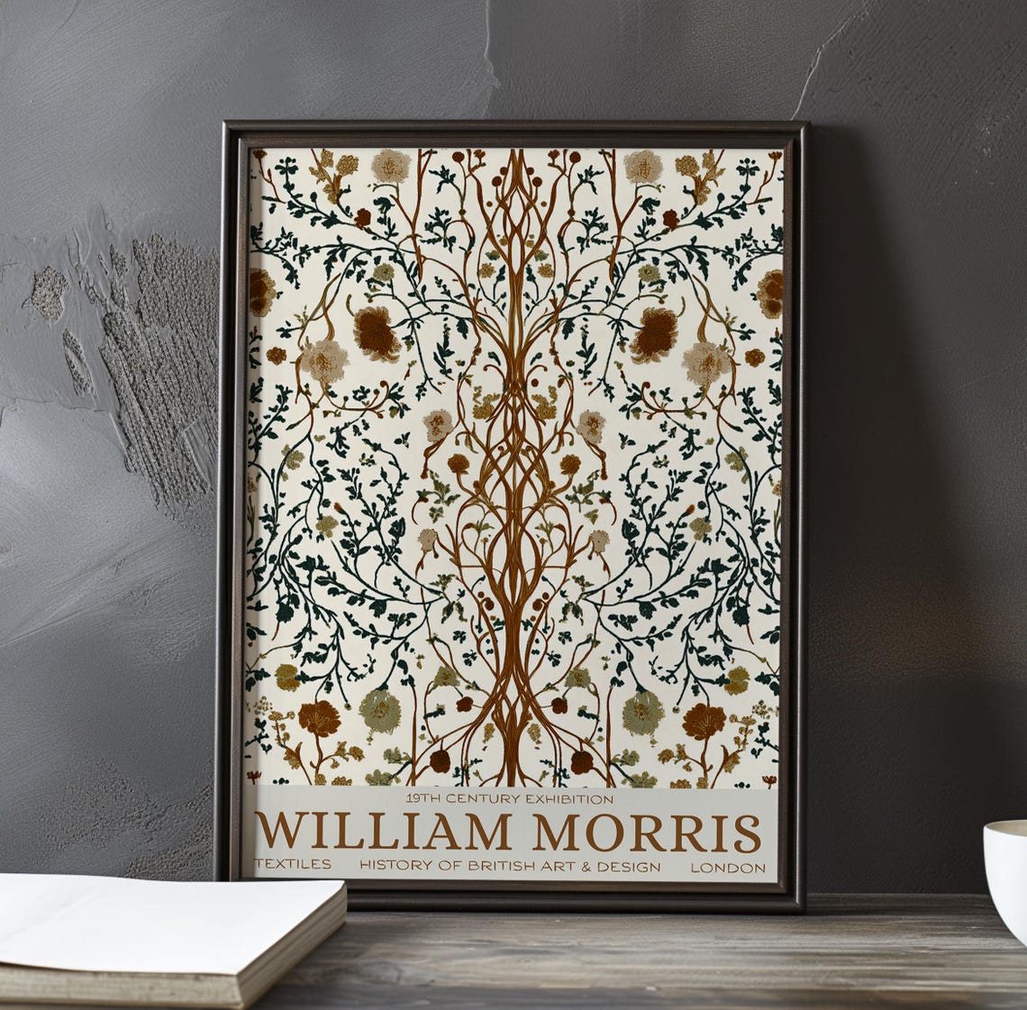 William Morris Delicate Rust Vine Trellis Pattern on Ivory Poster