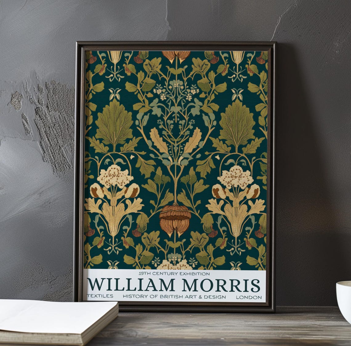 William Morris Teal Acorn Medallion Botanical Textile Wall Poster