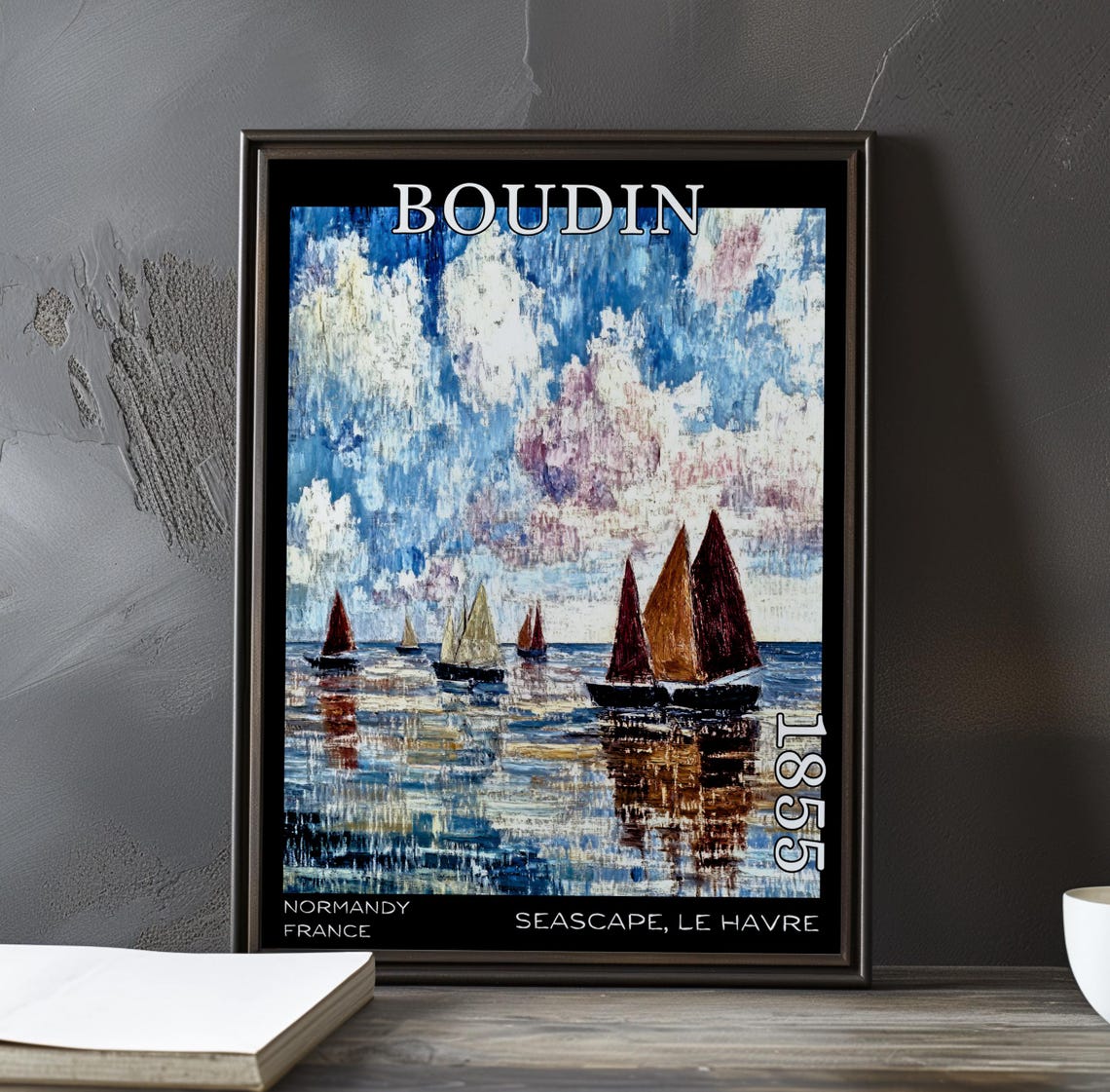 Eugene Boudin Le Havre Seascape 1855 Red Sails Cloud Sky Poster