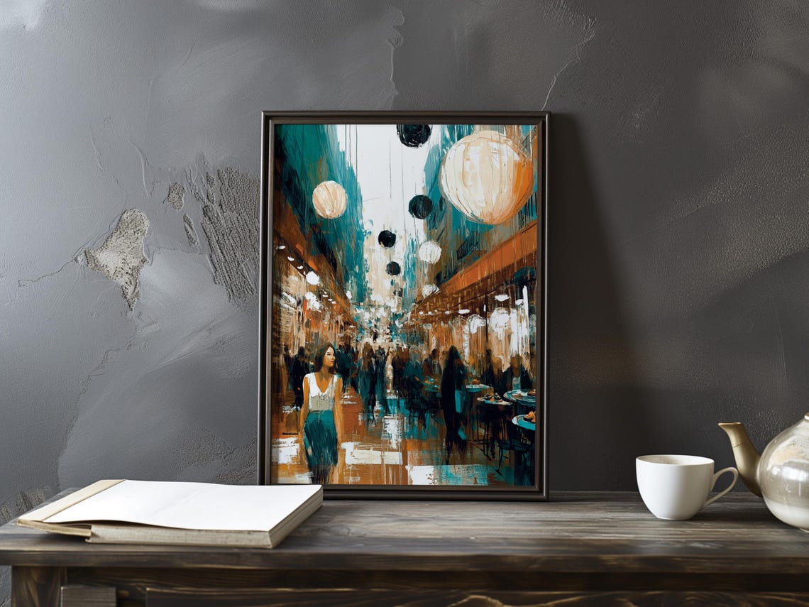 Manet Inspired Rainy Paris Street with Lanterns at Dusk Poster